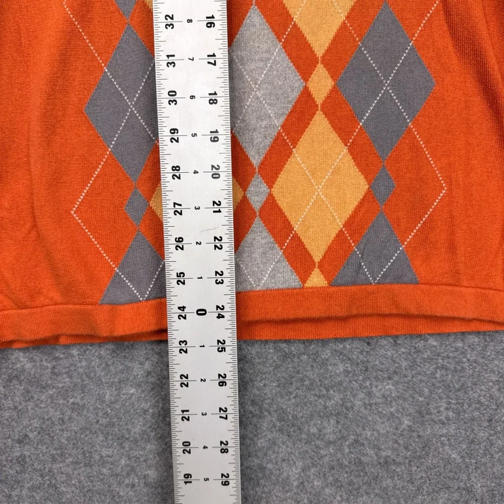 Banana Republic Sweater Argyle V-Neck Large Orange Silk Cotton Cashmere Knit